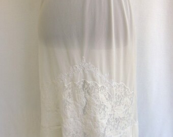 Vintage 50's 60's Half Slip White Nylon Decorative Lace Inset Size Small / S