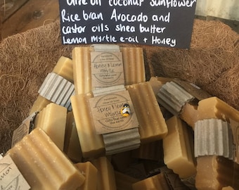FREE POST 5 x Olive Oil Honey & Lemon Myrtle soaps. Natural Handmade Soap. NO Palm perfect gift