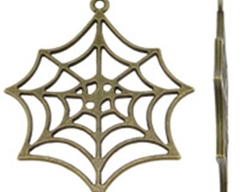 6pc 46x40mm antique bronze finish metal spider web pendant-9515