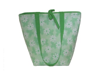 Green Tote Bag, Floral Purse, Butterfly Cloth Purse, Handmade Handbag, White Flowers, Green Fabric Bag, Shoulder Bag