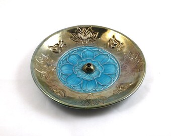 Lotus Incense Burner Handmade Raku Ceramic Pottery