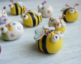 Ladybirds and ceramic bees-birth gift-baptismal favors-modern ceramic favors-miniatures-decor house-child and girl