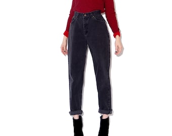 vintage LEE JEANS high waisted jeans mom jeans faded black jeans boyfriend jeans full hips skinny tapered jeans 90s grunge 90s clothing