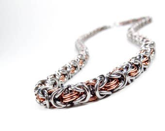 Byzantine Chainmaille Necklace - Stainless Steel & Copper