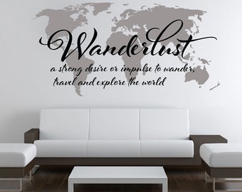 wanderlust world map decal large world map vinyl wall sticker world map wall sticker
