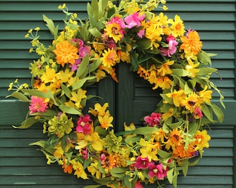 Floral Summer Door Wreath - Flower Wreath - Summer Door Decor -