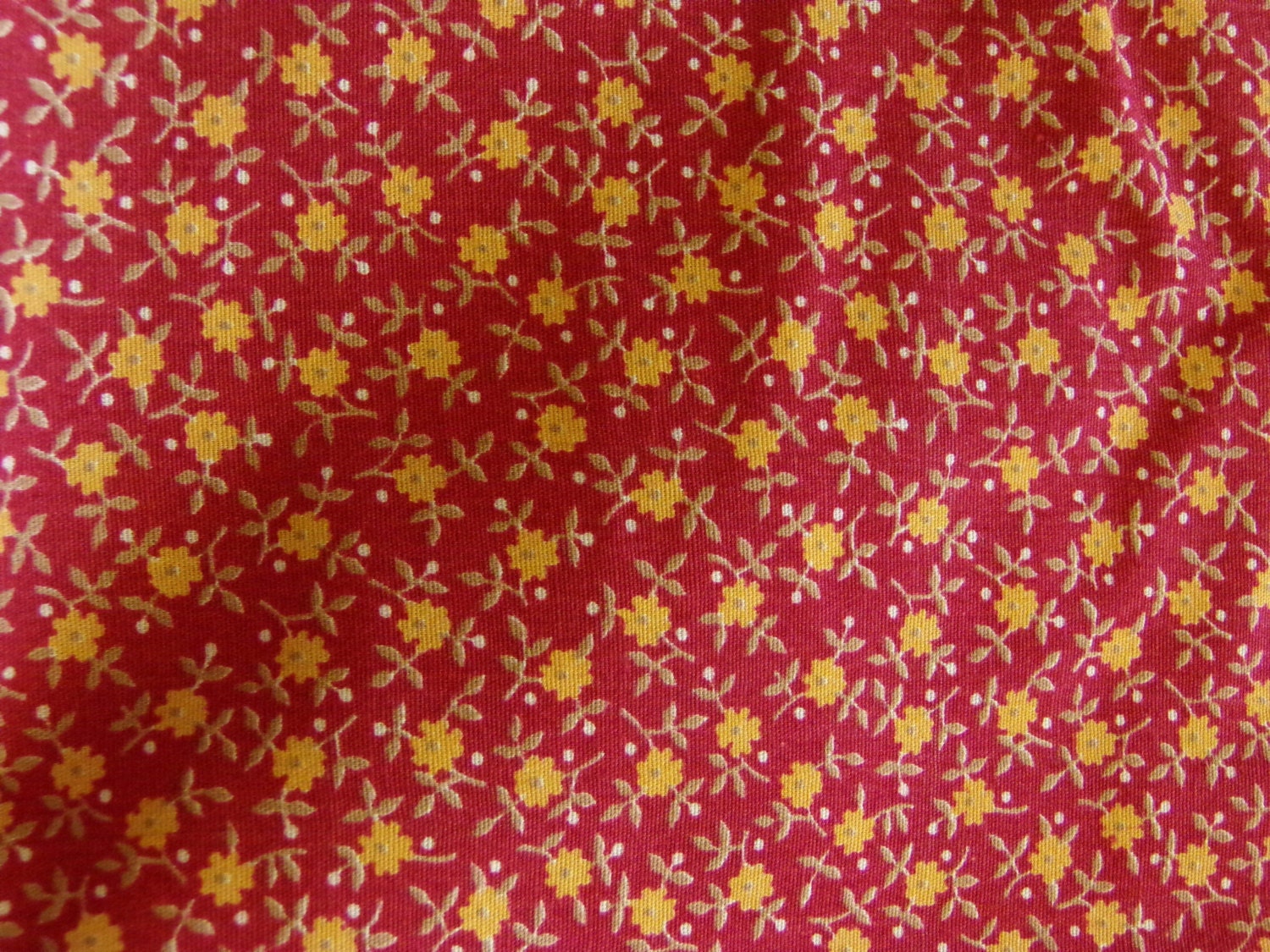 2 Yards Of Red Fabric With Tiny Yellow Flowers