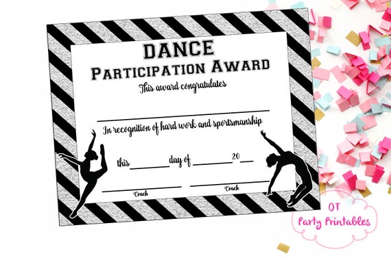 instant download dance team certificate dance award dance award certificate