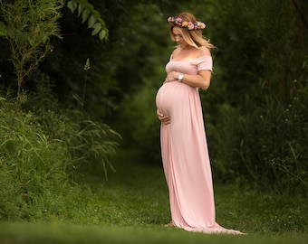 Maternity Dress for Photo Shoot-Pink Maternity Gown for Photo Shoot-Maternity Photo Prop-Maternity Dress for Baby Shower-CLARISSA