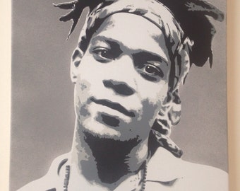 John Michel Basquiat. Spray paint stencil art. 30x40cm hand painted canvas.