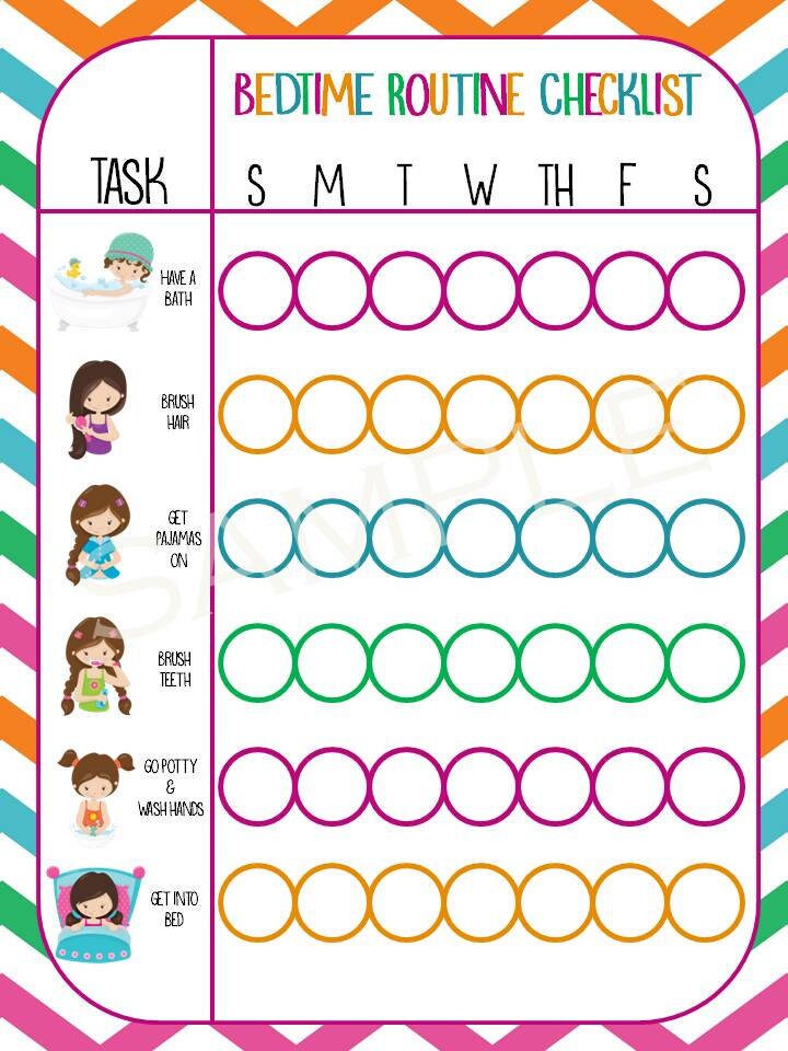 Printable Bedtime Routine Checklist Girl