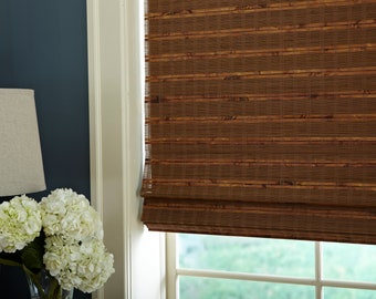 woven bamboo blinds shades custom wood cordless blackout rattan cord farmhouse roman option
