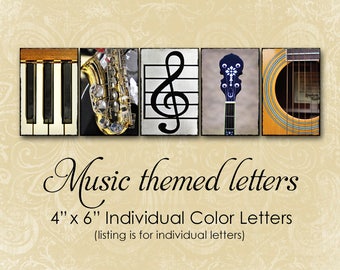 Music Themed Letter Photos, Individual 4x6 Color Alphabet Photography, Musical Instrument, Unique Music Gift