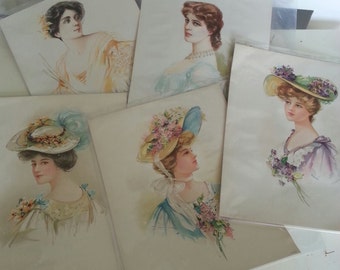 Five Gibson Girl Type Lithographs by The Gray Lith Co