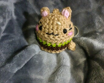 Crochet hamburger kitty cat keychain READY TO SHIP