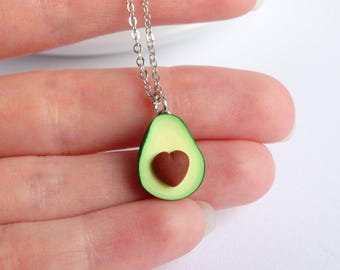 Green avocado superfood necklace heart pit avocado pendant charm avocado accessoiries food miniature healthfreak present avocado gift