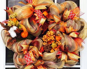 Fall deco mesh wreath