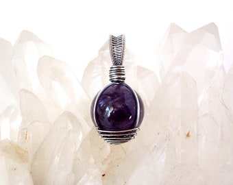 Amethyst Mini Crystal Ball Pendant ~ Recycled Antiqued Sterling Silver ~ Handcrafted Talisman of Peace and Calm ~ Petite Purple Gemstone Orb
