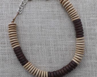 Ethnic Whitewood and Tiger Ebony wood bead choker