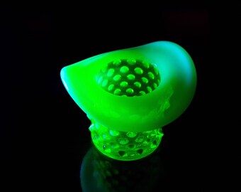 1940's Fenton Hobnail Topaz Opalescent Vaseline Glass Miniature Top Hat / Toothpick Holder