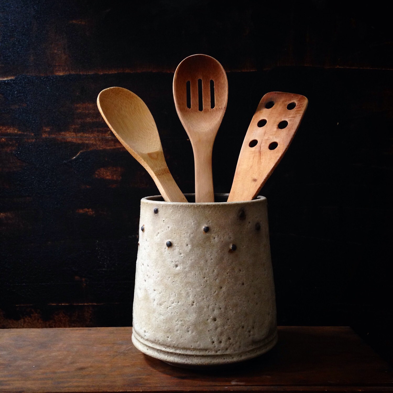 rustic utensil pot