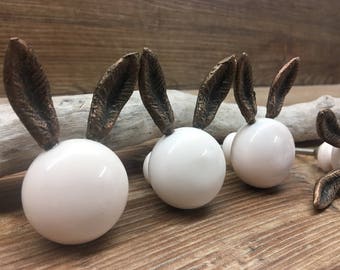 Clearance - Set of 4 Imperfect Rabbit Ears White Knob - Abstract Bunny - Nature Forest Fairytale Theme - Decorative Bunny Ears Drawer Pull