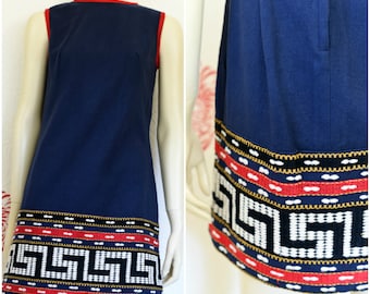 Vintage Sheath Dress | Blue Dress | Boho Dress | Ethnic Dress | Short Blue Dress | Sleeveless Dress | Sheath Dress | Embroidered Dress | 70s