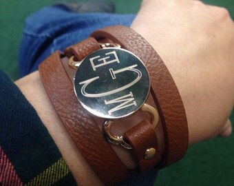 Monogrammed Leather Wrap Bracelet. Graduation. Mother's Day