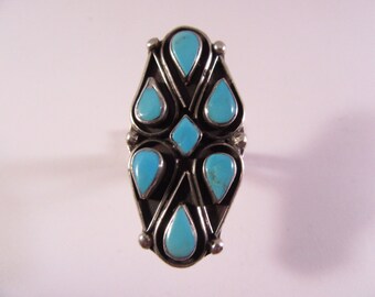 Multistone Turquoise Teardrop Silver Ring