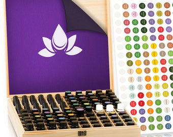 Wooden Essential Oil Storage Box - Holds up to 100 bottles - Largest Capacity Available- Bonus Sticker Labels & Foam Padding to Secure Oils