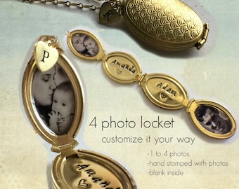 Folding Four Photo Locket, Brass Multi Photo Locket, Oval Locket, Photo Locket, 4 Photo Locket, Golden Locket, Family Tree Locket, Mom Gift