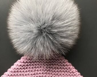 Pixie style hat with real fur pom