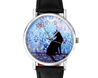cat watch, watch for women, women wrist watch, unique watch, idea gift, birthday gift, pet lover gift, cat jewelry, ladies watch, funny gift