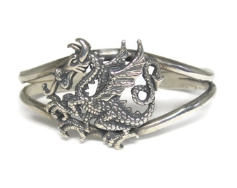Vintage Sterling Dragon Cuff Bracelet 6 Inches