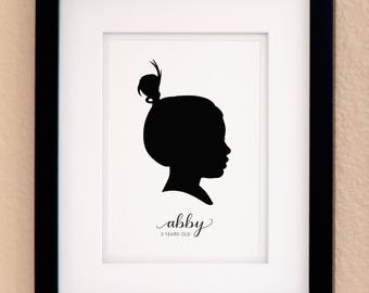 Personalized Silhouette Custom Portrait Print with Personalized Name – Custom Silhouette Portrait – Available in 2 Sizes