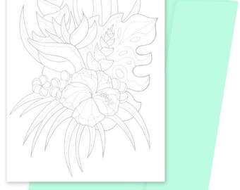 A5 Colouring Card- Tropic Floral