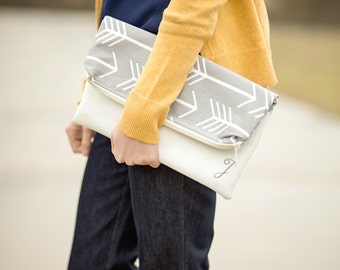 Vegan Gift - Foldover Clutch - Clothing Gift- White Clutch Purse - Vegan Leather Clutch - Monogrammed Foldover Clutch -Gift for Girlfriend