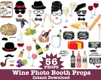 Wine Photo Booth Props - Wine Tasting Props, New Year's Props, Champagne Props - Instant Download PDF - 56 DIY Printable Props