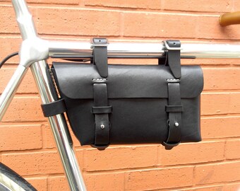 Leather Bicycle Bag - Leather Bag - Bike bag -Crossbar Bag, Black
