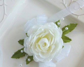 Ivory Wedding Corsage Wrist Corsage Artificial Flowers