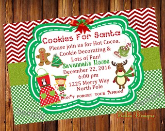 Christmas Party Invite, Cookie Decorating Party, Party Invites, Cookies for santa, *Digital File*