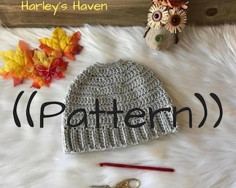 Crochet Messy Bun Beanie PATTERN / PDF / Digital Download / Adult and Child Size