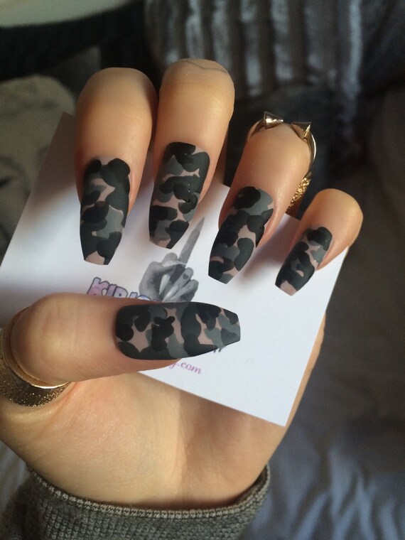 X Camo Klaws X Camouflage False Nails Long Glue On Nail Art x Camo Klaws x Camouflage false nails long glue on nail art grey - X Camo Klaws X Camouflage False Nails Long Glue On Nail Art