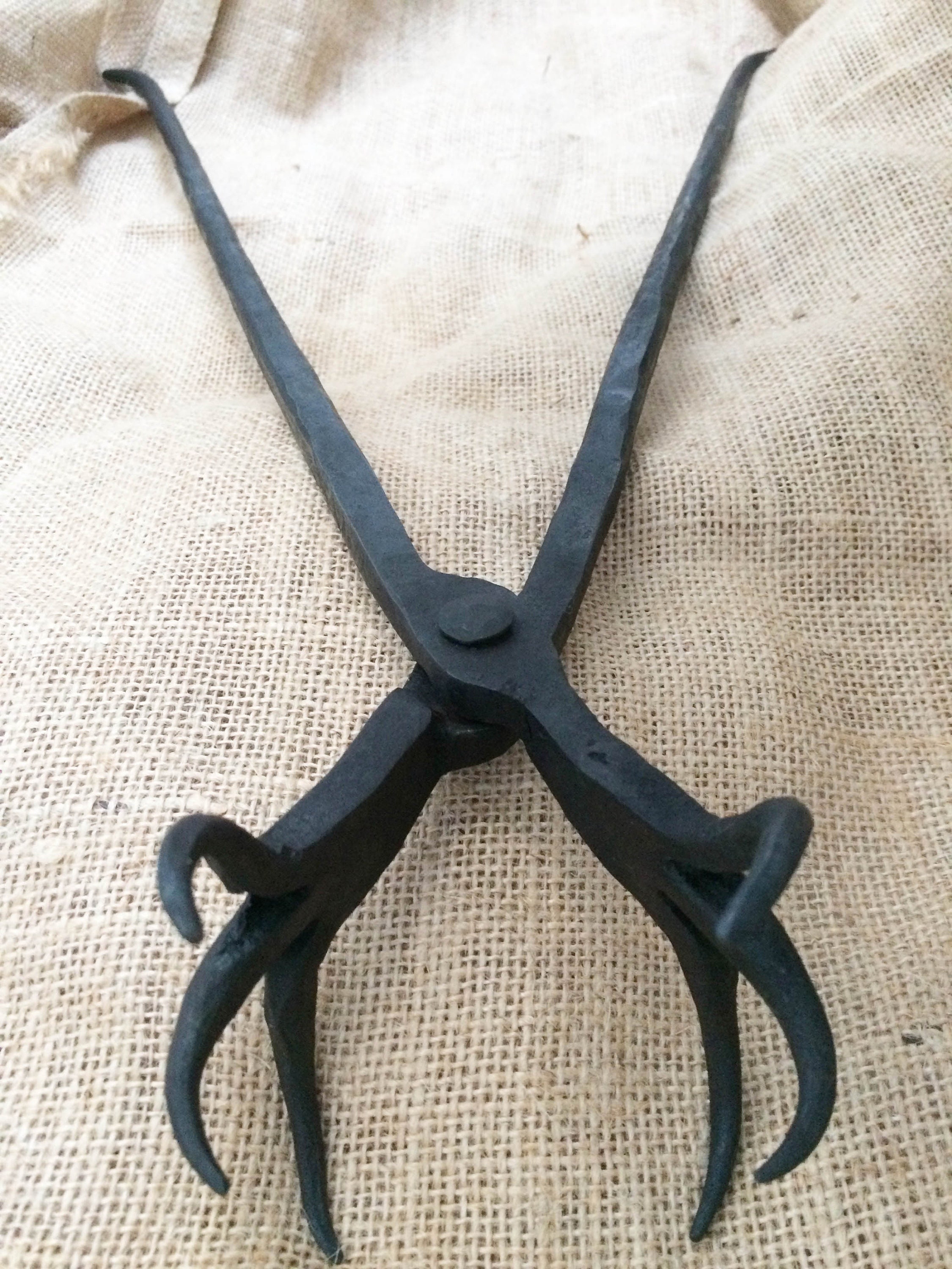 Hand wrought Fire tongs log tongs companion set fire pit