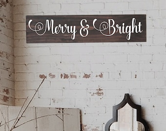 Merry and Bright, Rustic Christmas decoration, Wall Art, Wood Christmas Sign, Rustic christmas Sign, Farmhouse Christmas Signs