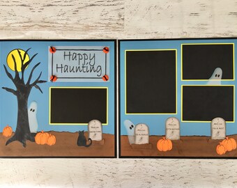 Premade scrapbook pages/ layout, 12X12 inch size for your scrapbook album, just add photos, or I can add them for you! Halloween Themed