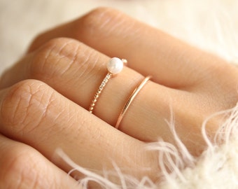 Pearl Ring Rose Gold, Pearl Rose Gold Ring, Rose Gold Stacking Rings, Stacking Rings, Adjustable Rings,Pearl Band