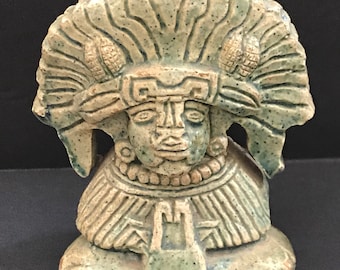 Antique 1930's Harding Black Green Mayan Sculpture Ceramic Pottery Statue Tribal Figurine Southwest Art Witte Museum