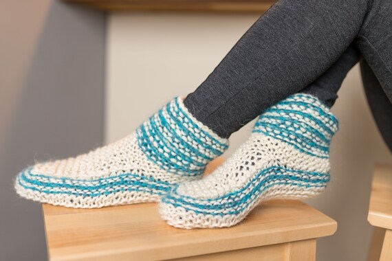 Knitted Boot Slipper Socks, Homewear, Handknit Gift, Slippers Merino and Mohair, Woollen Slippers, Indoor Shoes, House Shoes, Home Shoes