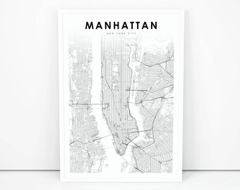 Manhattan Map Print, New York City NYC NY USA Map Art Poster, City Street Road Map Print, Nursery Room Wall Office Decor, Printable Map